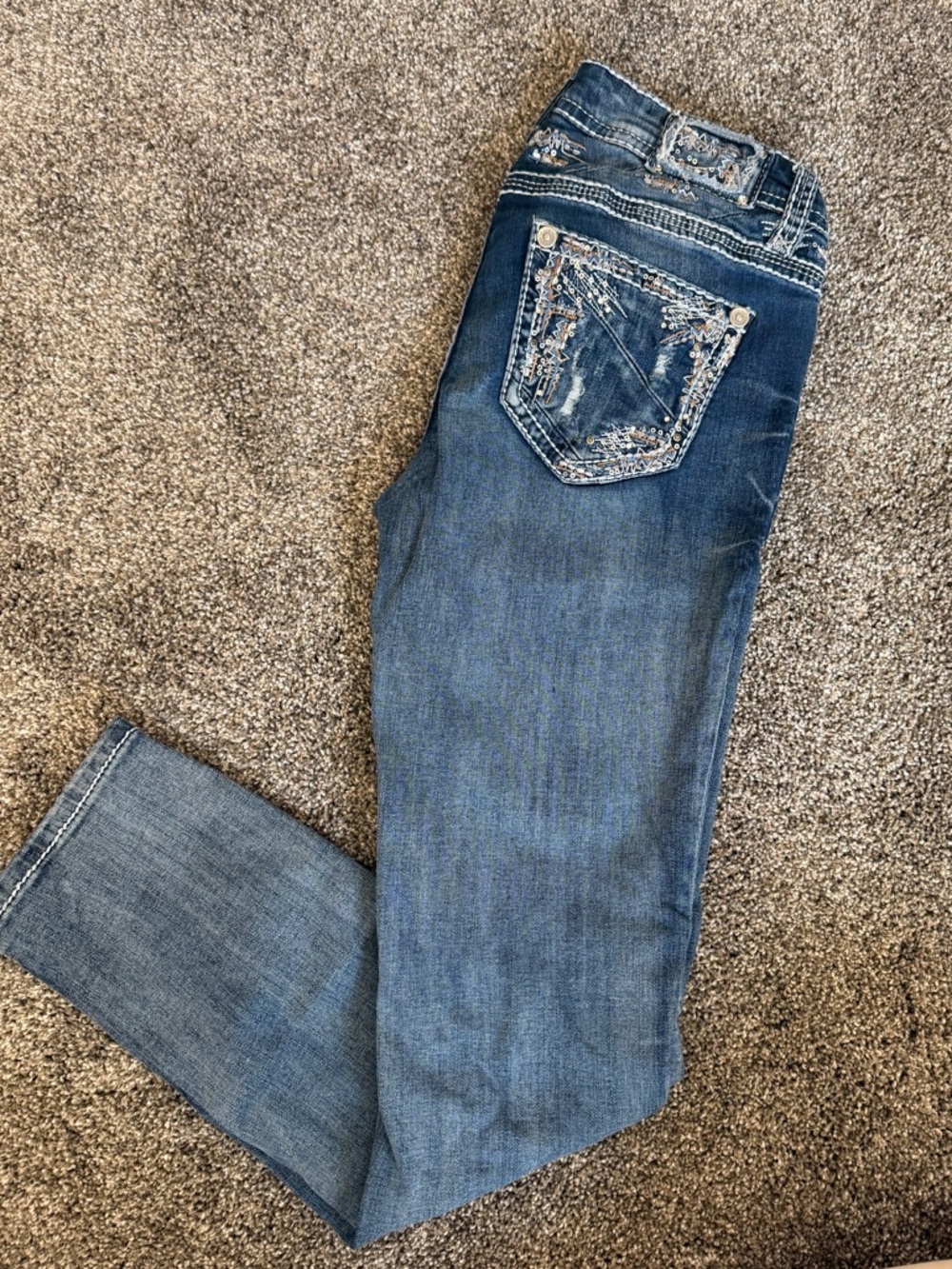 Grace in LA Women's Blue Skinny Jeans with Embellished Pockets